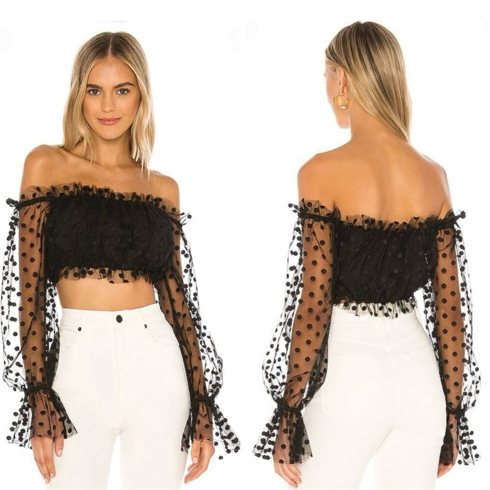 MAJORELLE Black Ruffled Crop Top